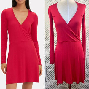 Intermix Serena Wrap Front Knit Mini Dress‎ in Red
